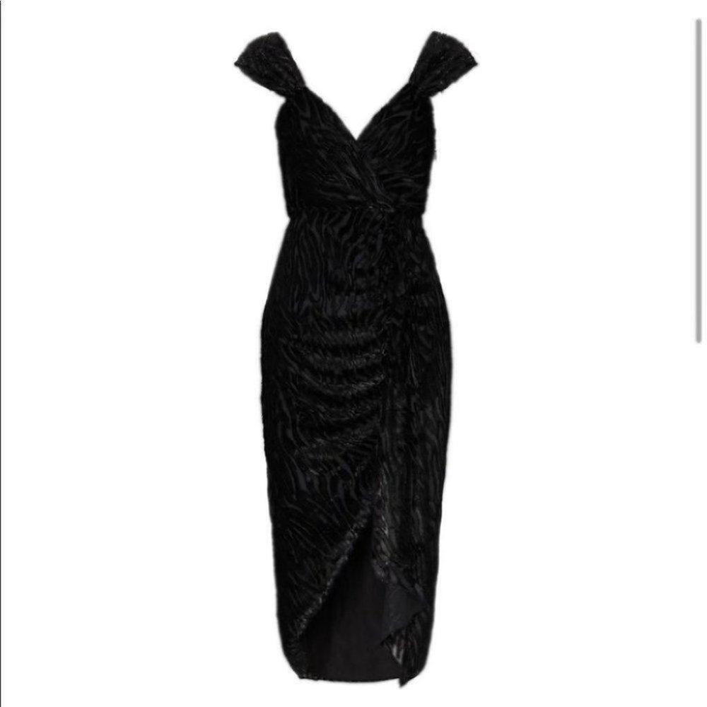 SAYLOR Farrah Tiger Metallic Velvet Burnout Divoré Wrap Style Midi Slit Dress - Picture 11 of 16